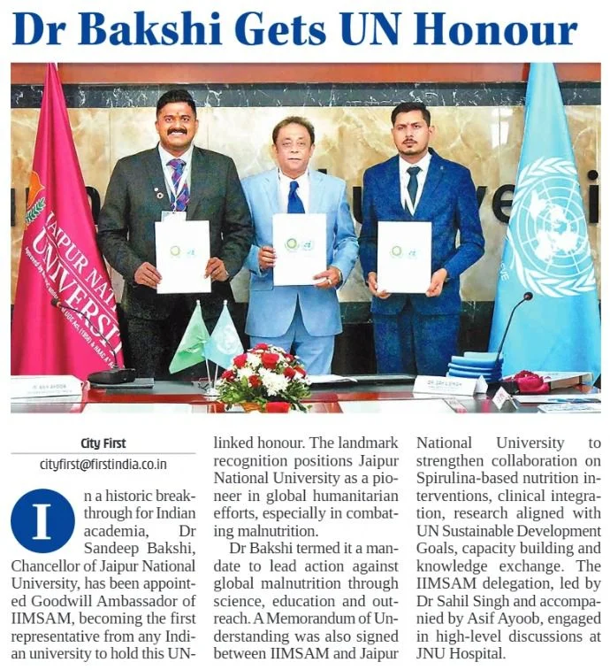 Dr. Sandeep Bakshi Appointed UN Goodwill Ambassador — First from an Indian University